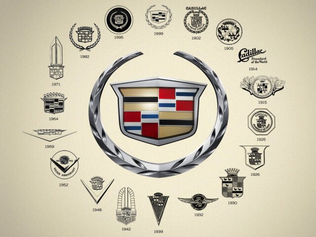 V histórii automobilky bolo logo, vychádzajúce z rodového erbu Cadillaca, často reštylizované.