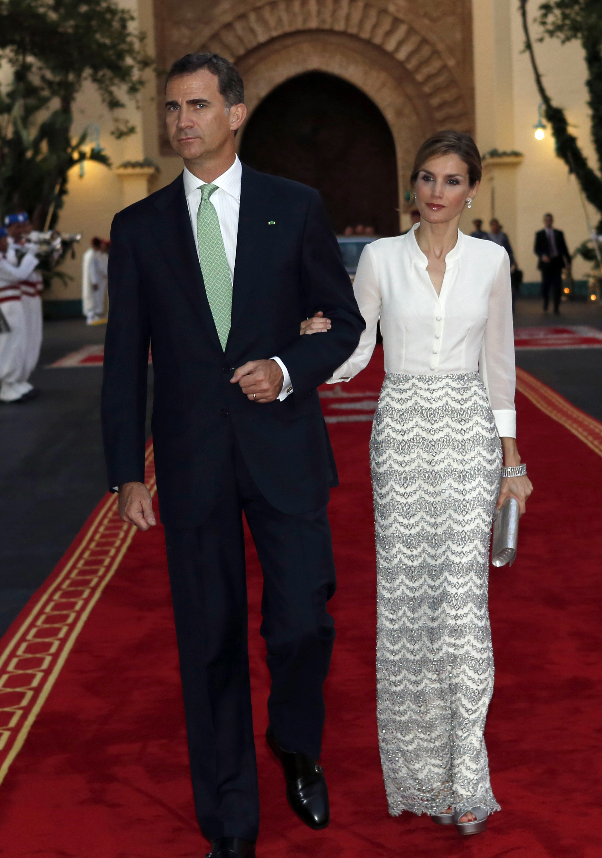 Španielsky kráľ Felipe VI. a jeho manželka - kráľovná Letizia počas slávnostnej večere v marockom Rabate.
