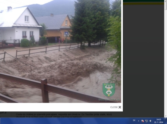 Takto vyzeral v pondelok potok pretekajúci Terchovou.