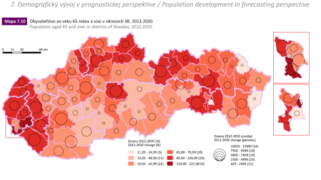 Obyvateľstvo vo veku 65 rokov a viac v okresoch SR