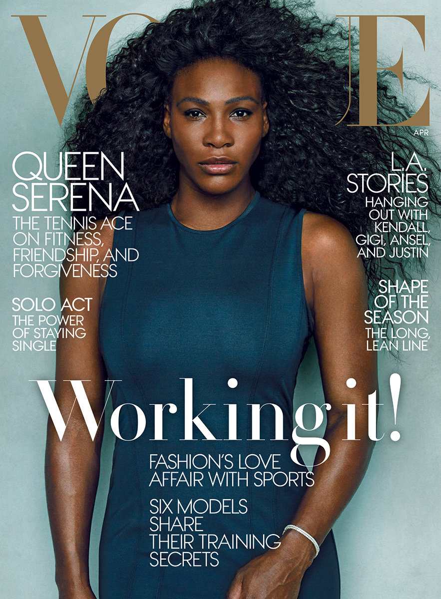 Tenistka Serena Williams na titulnej strane aprílového vydania Vogue.