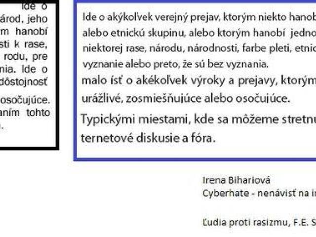 Porovnanie jednej z pasáží učebnice a textu z knihy Ireny Biháriovej  z roku 2012 s názvom Cyberhate – nenávisť na internete.