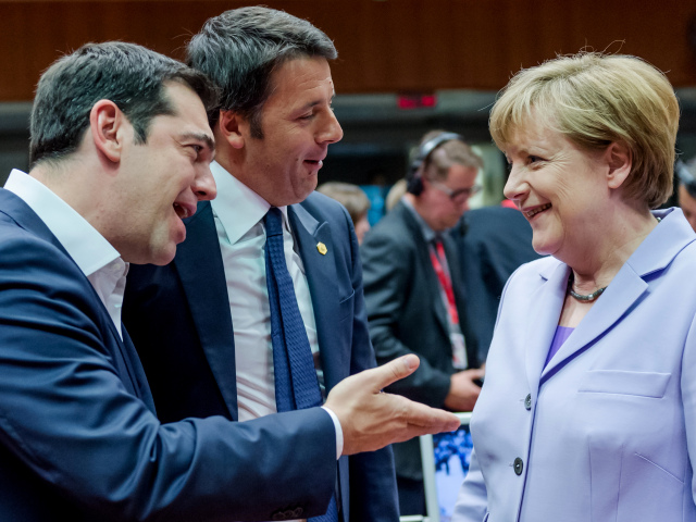 angela merkelová, alexis tsipras, mateo renzi, grécko nemecko, taliansko