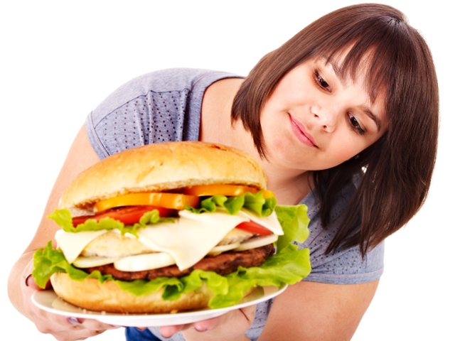 hamburger, žena, obezita, nadváha