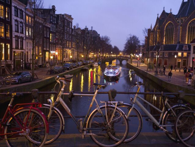 Holandsko, Amsterdam, bicykle, kanál, loď, čln