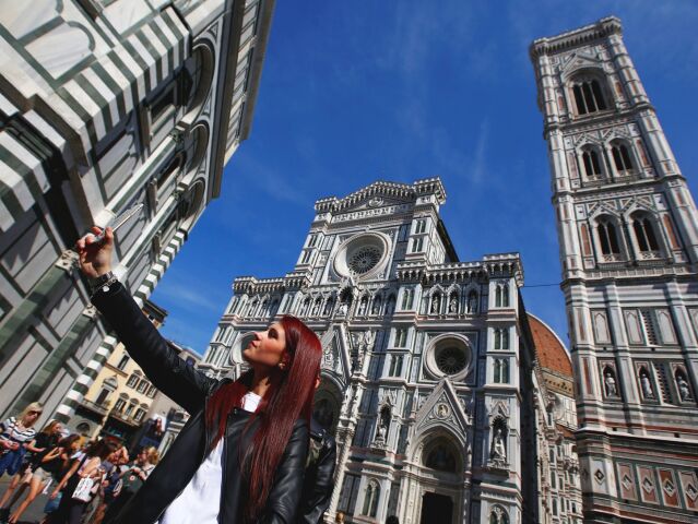 turistka, selfie, Florencia, fotenie