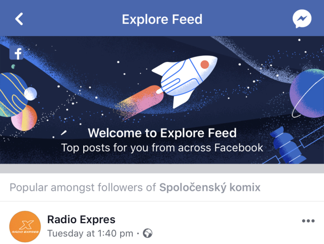 Explore feed, Prieskumník, Facebook