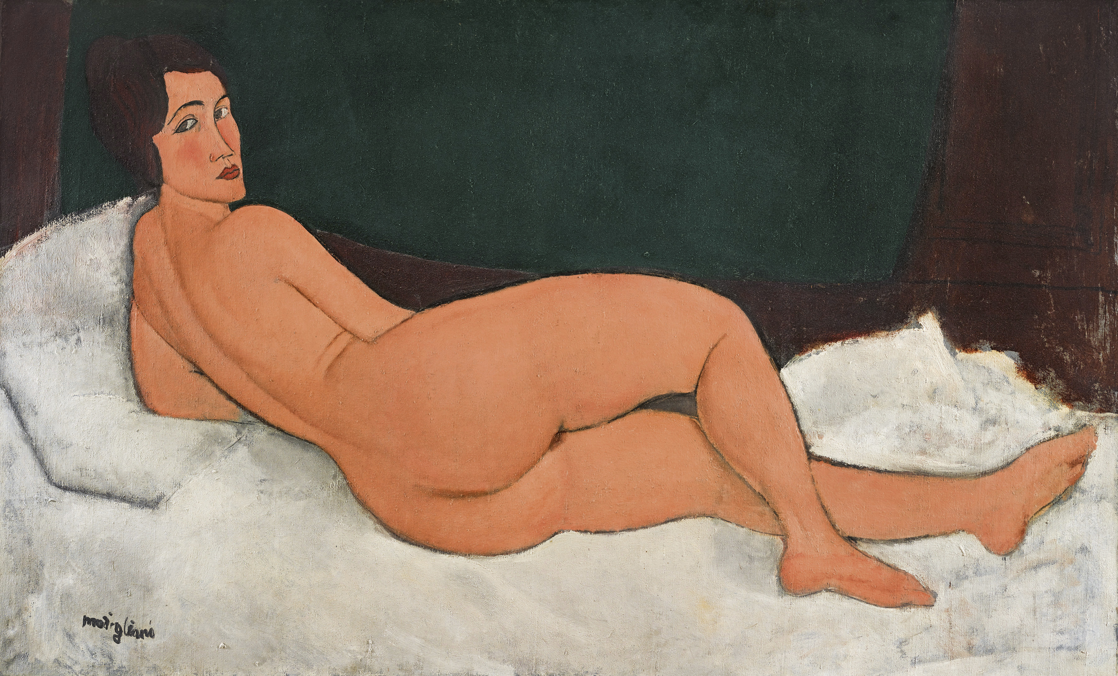 Amadeo Modigliani: Ležiaci akt (na ľavom boku).