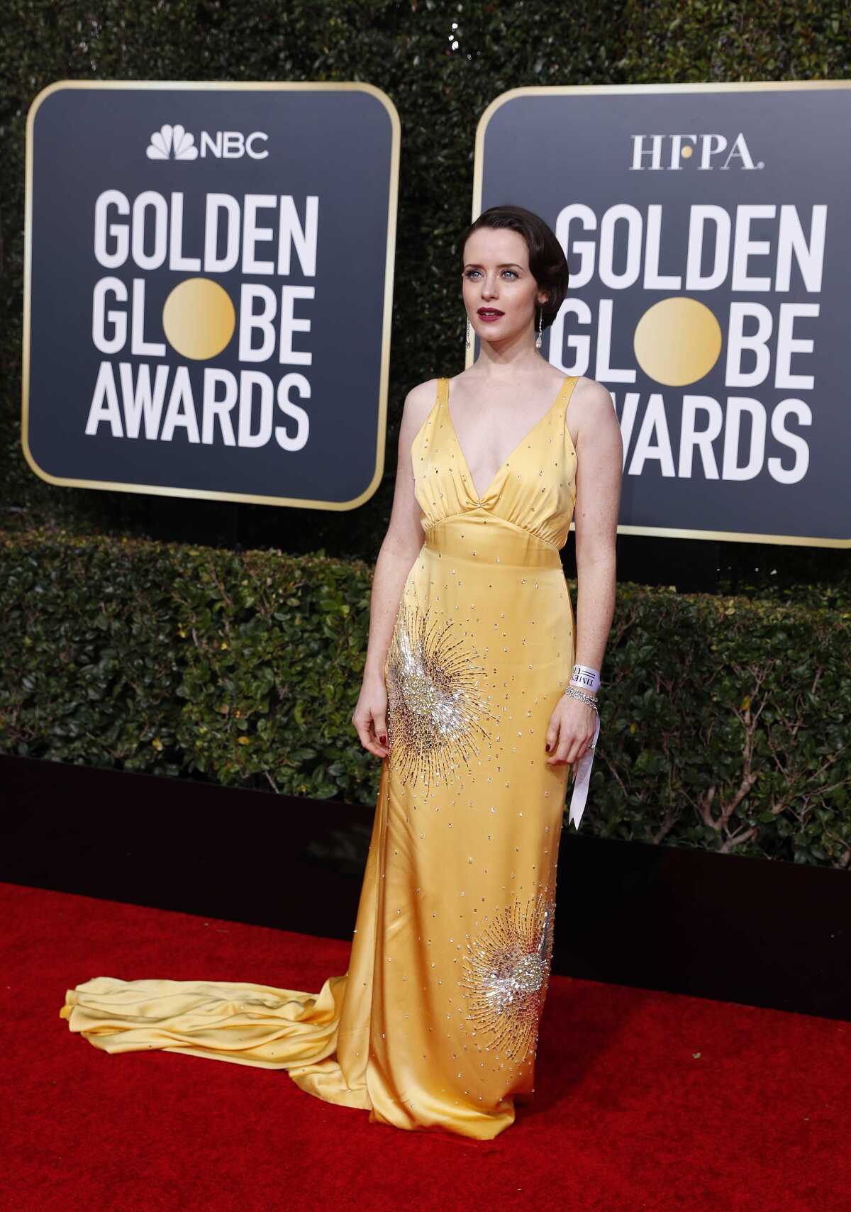 Herečka Claire Foy prišla v šatách Miu Miu.