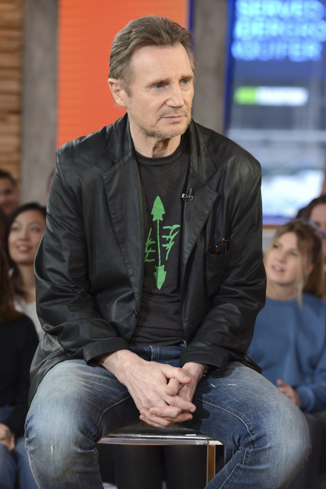Herec Liam Neeson na zábere z návštevy relácie Good Morning America.