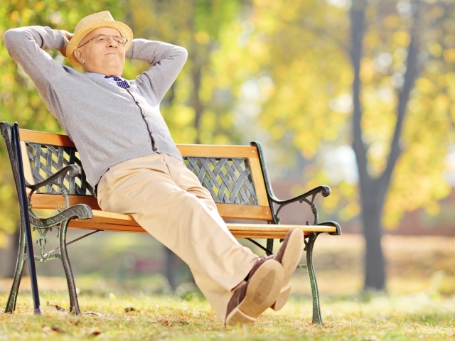 senior, park, relax, oddych, lavička