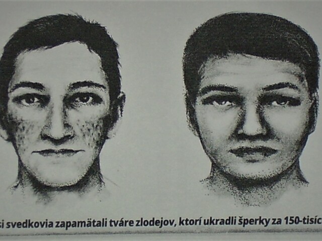 Identikit dvoch páchateľov, ktorí ukradli zlato z Balneologického múzea v Piešťanoch.