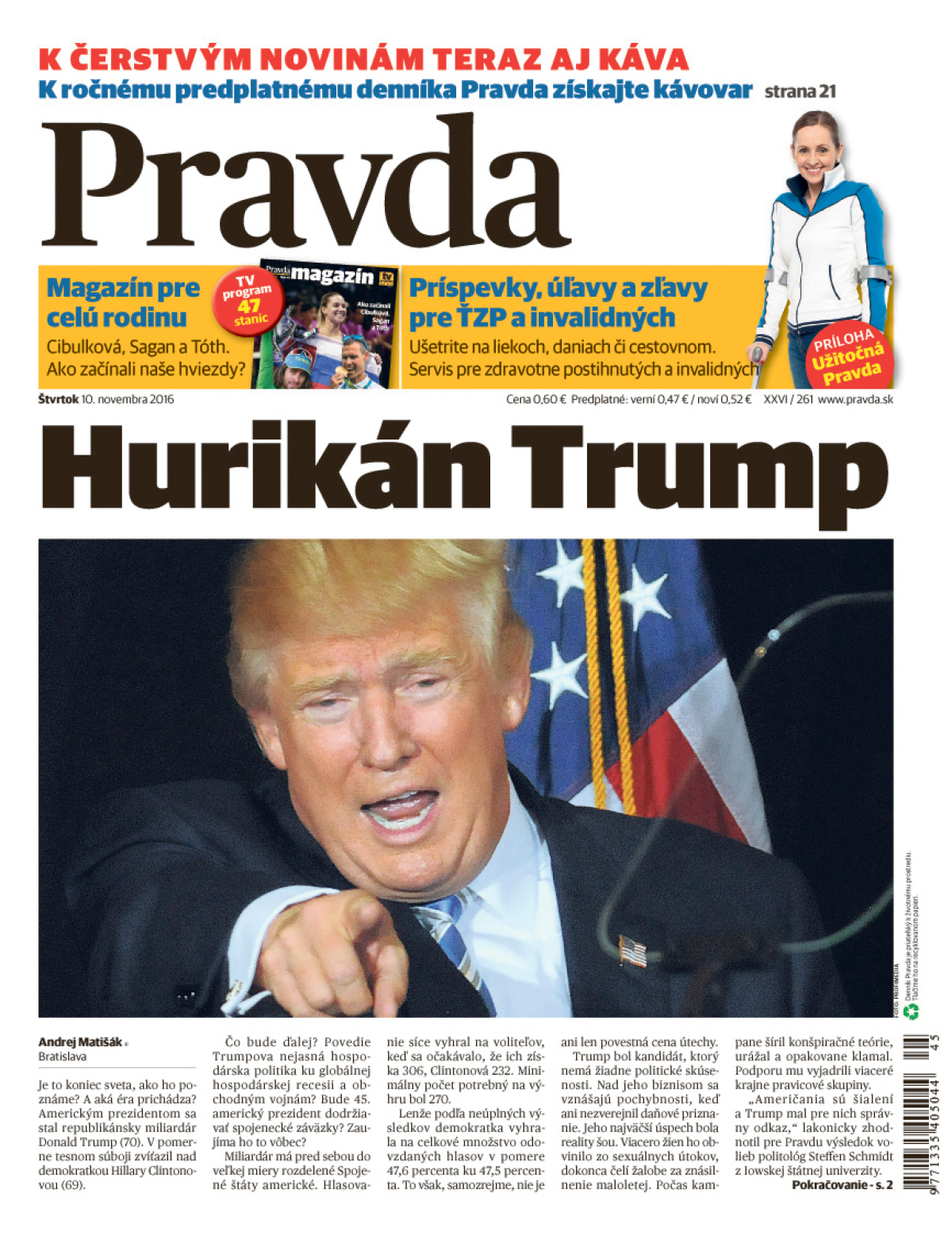 Pravda, titulná strana, titulka 10. november 2016