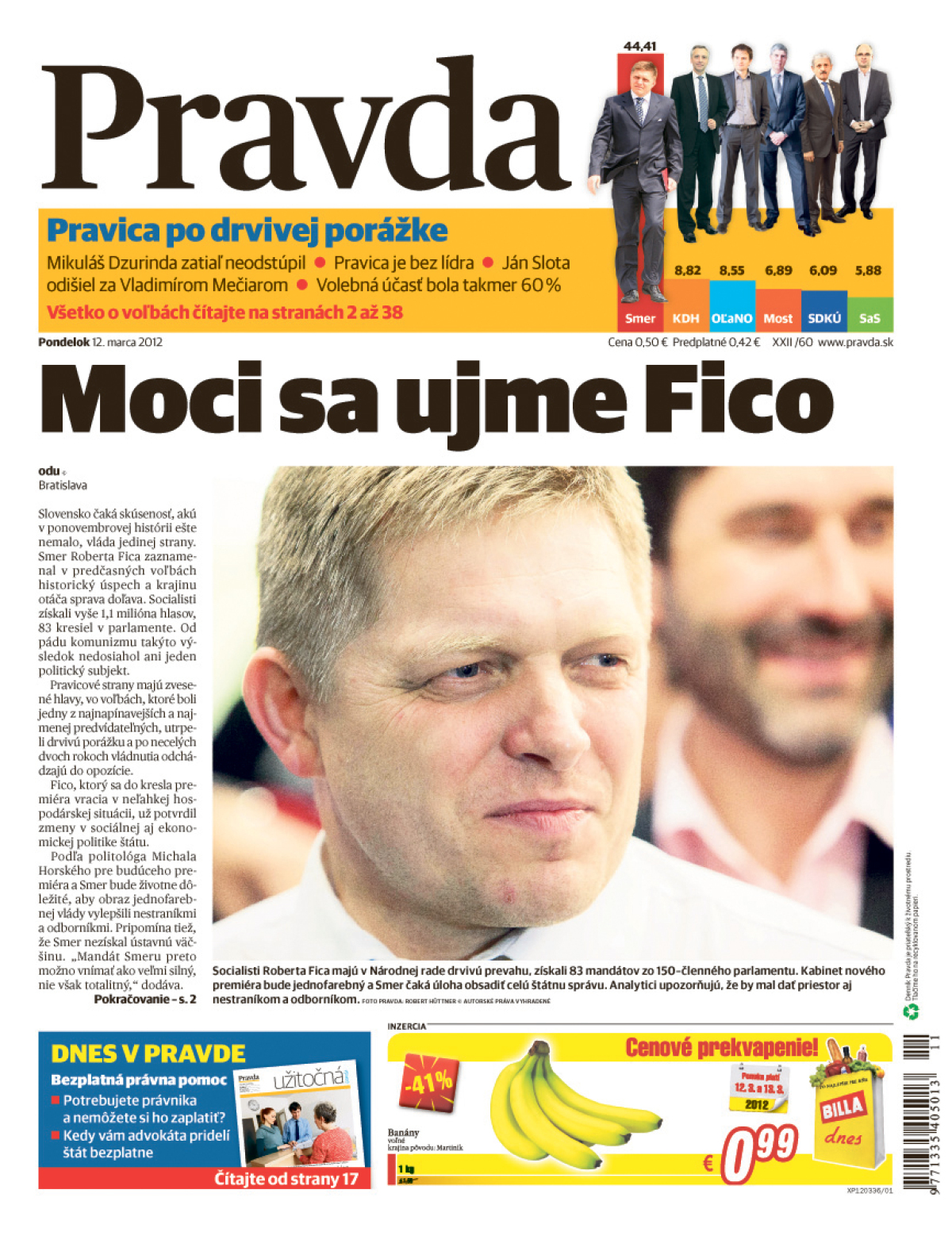 Pravda, titulná strana, titulka 12. marec 2012