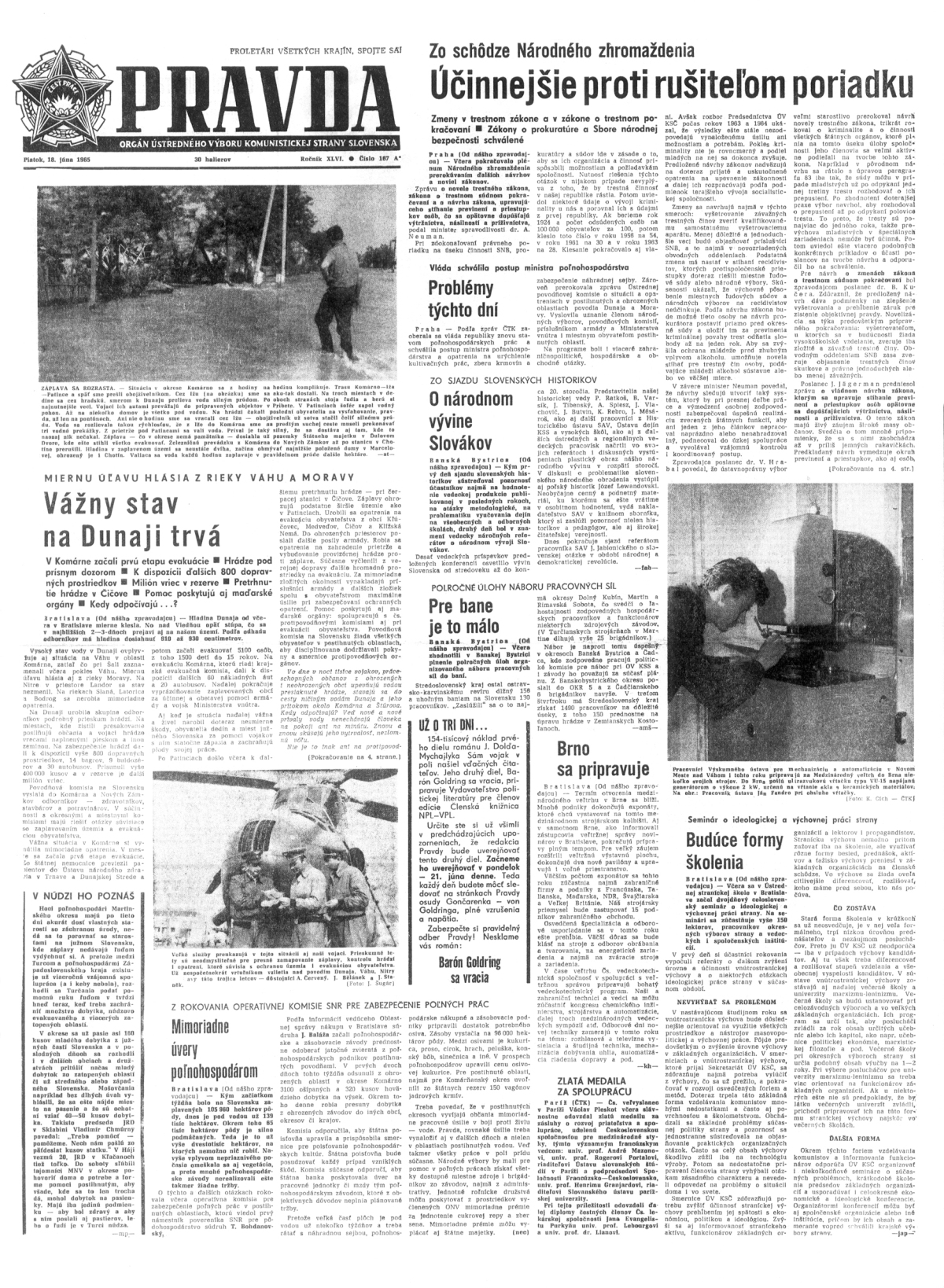 Pravda, titulná strana, titulka 18. jún 1965
