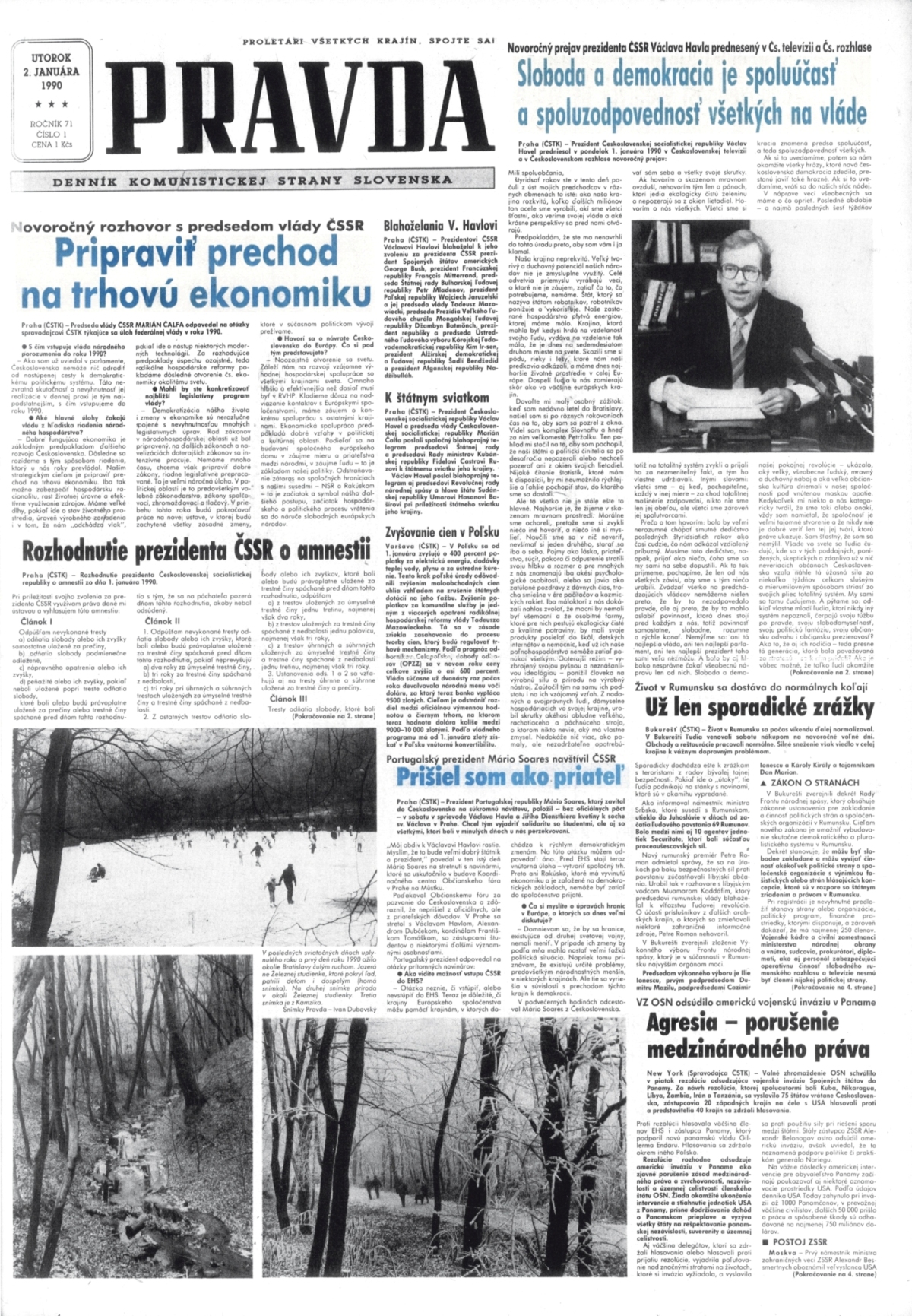 Pravda, titulná strana, titulka 2. január 1990