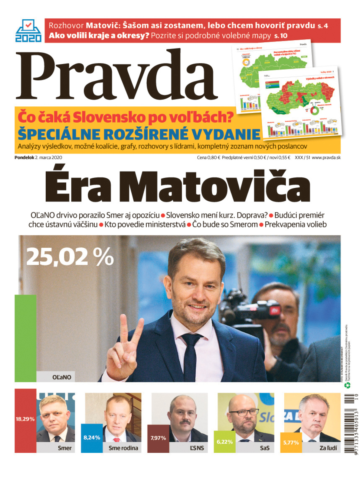 Pravda, titulná strana, titulka 2. marec 2020