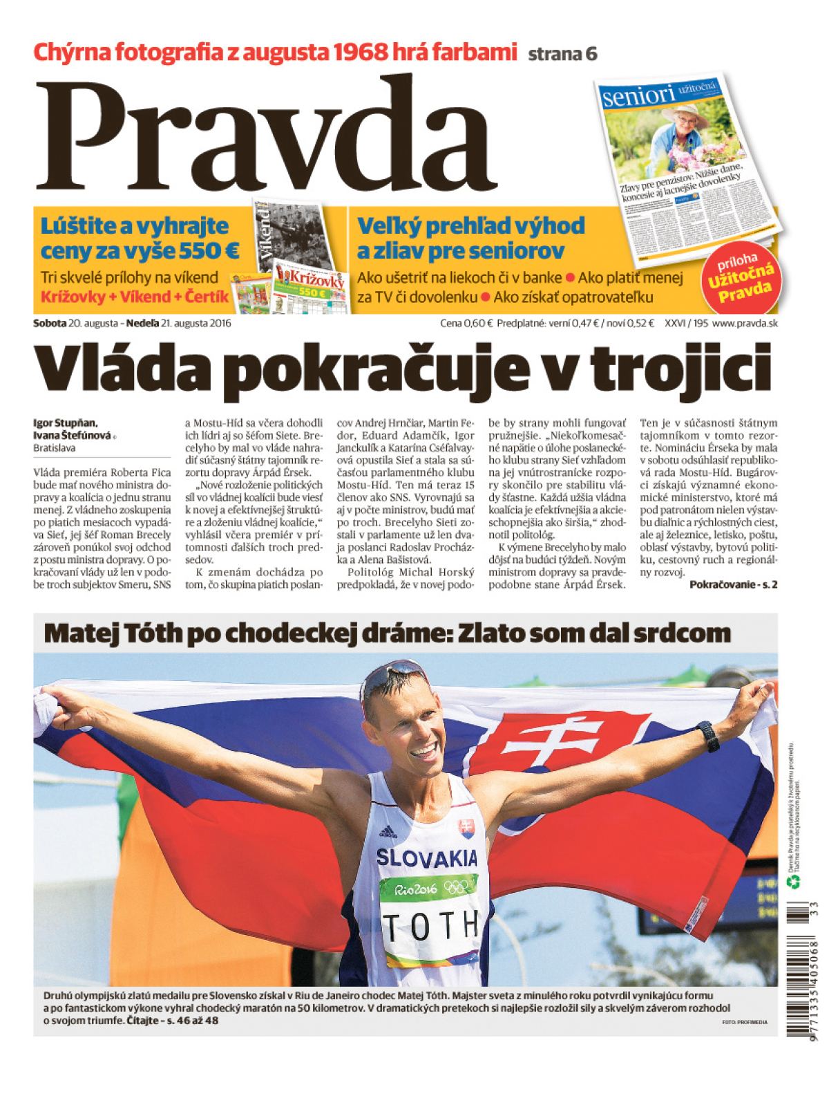 Pravda, titulná strana, titulka 20. august 2016
