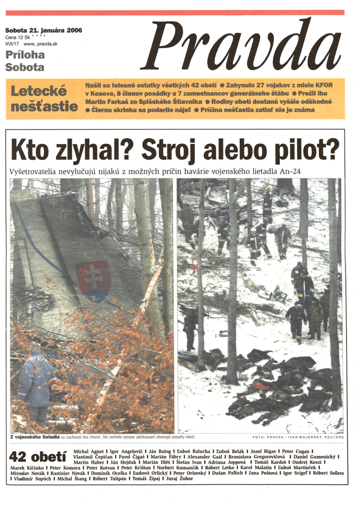 Pravda, titulná strana, titulka 21. január 2006