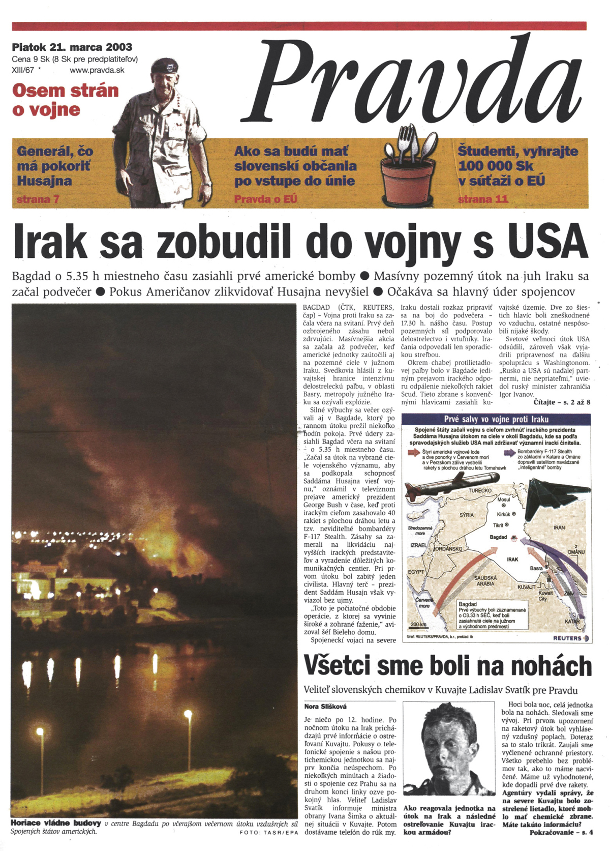 Pravda, titulná strana, titulka 21. marec 2003