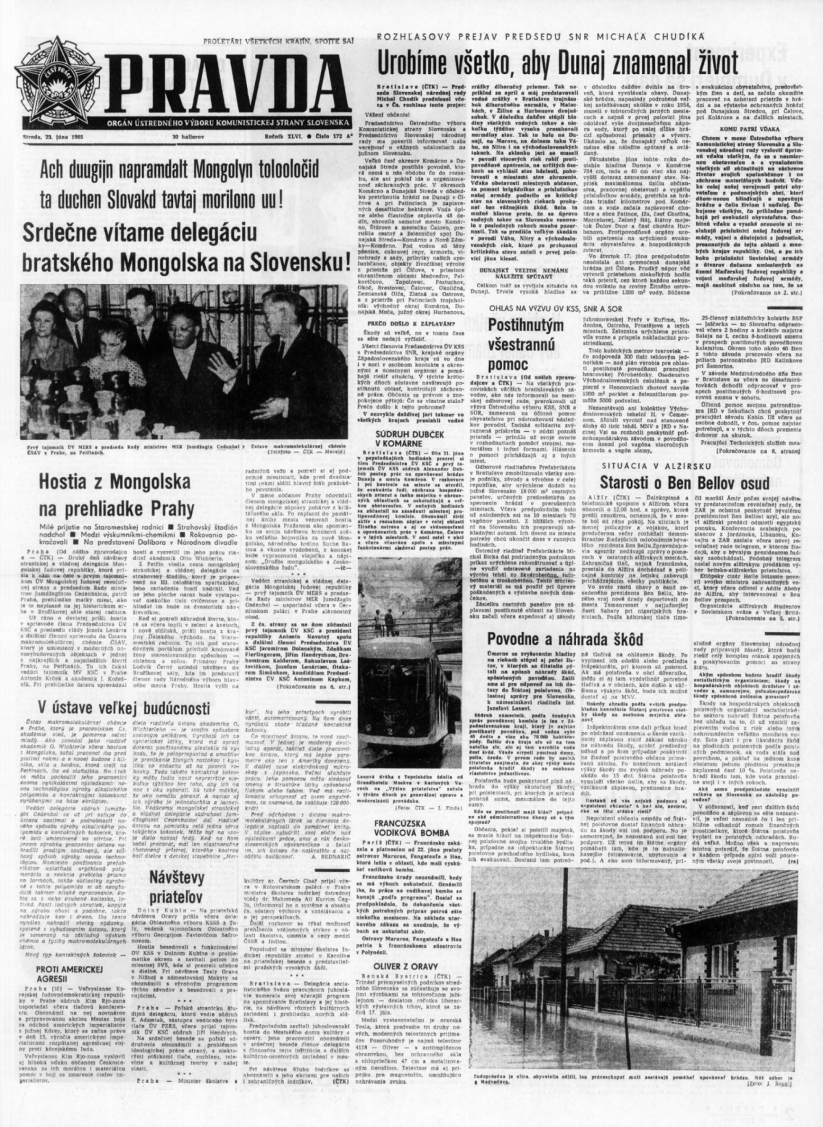 Pravda, titulná strana, titulka 23. jún 1965