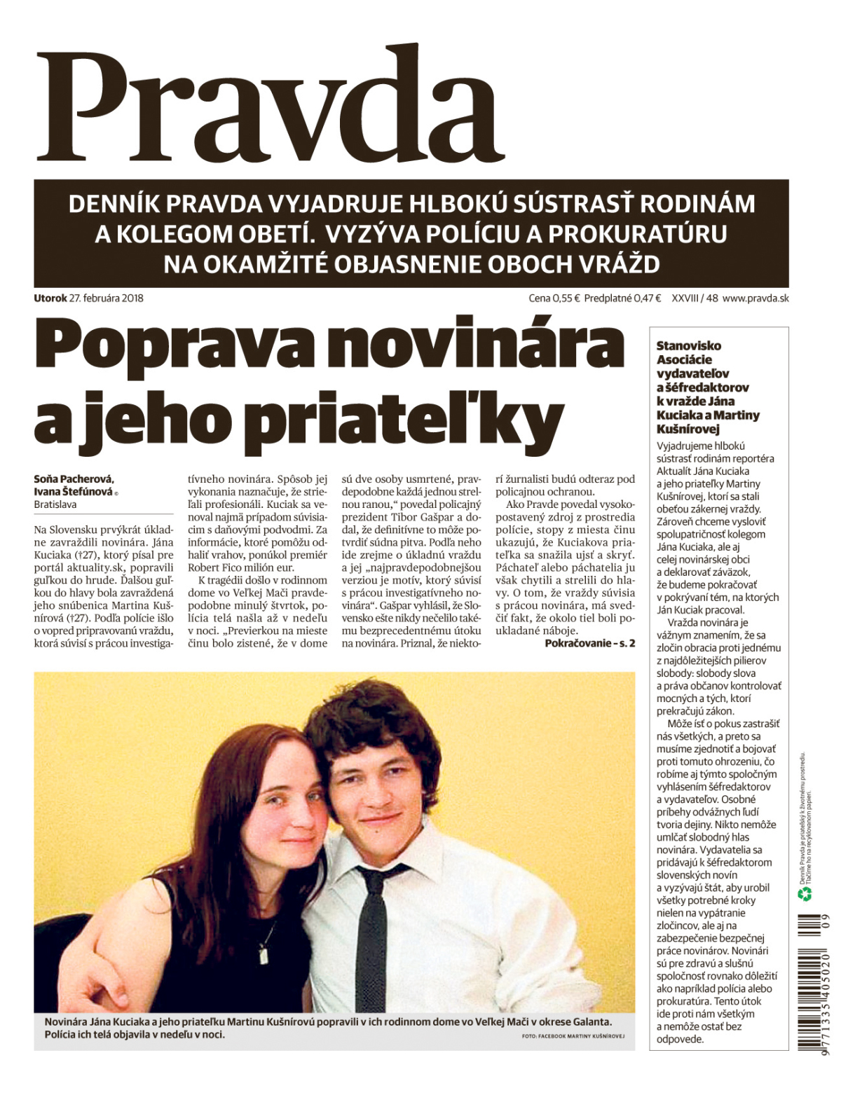Pravda, titulná strana, titulka 27. február 2018