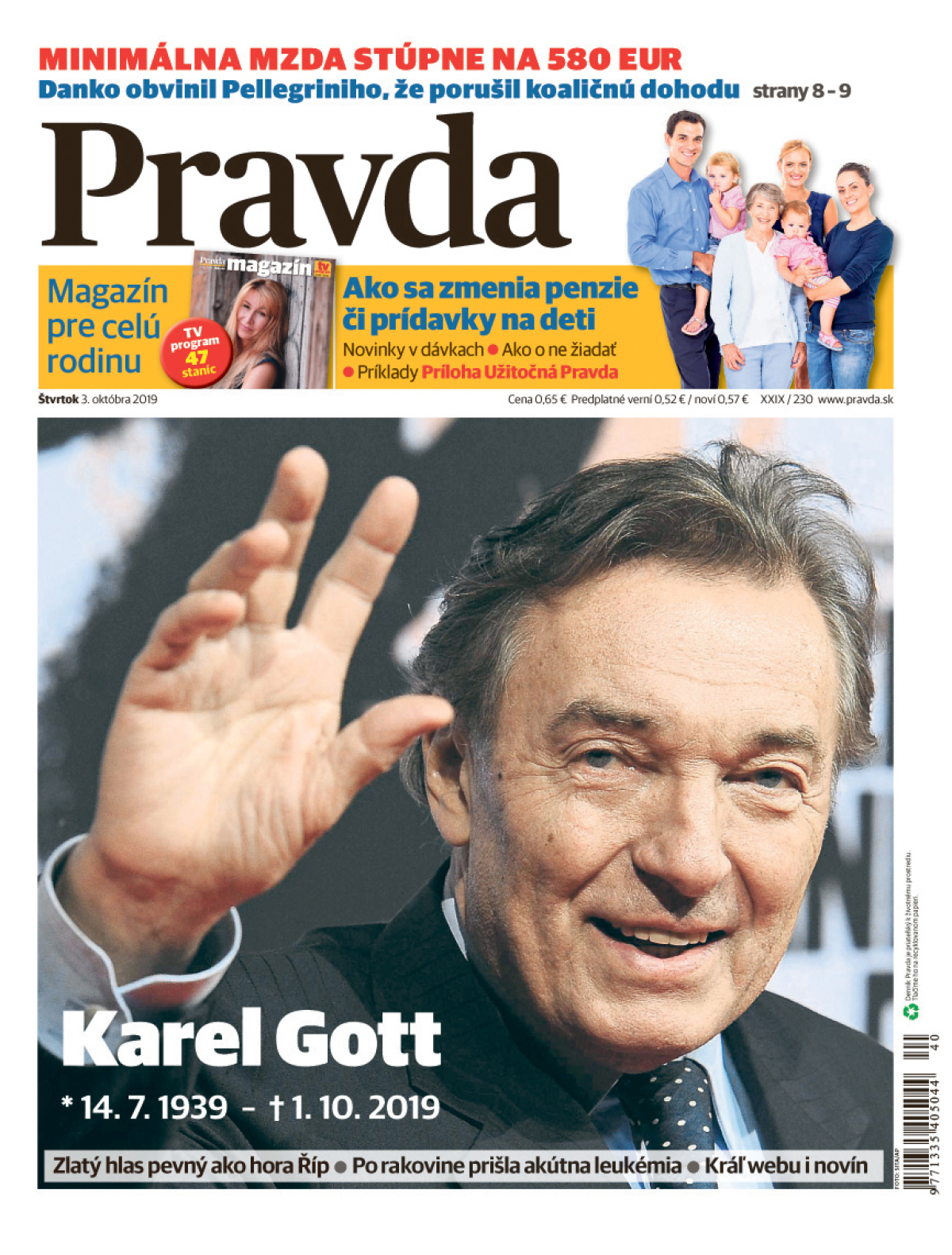 Pravda, titulná strana, titulka 3. október 2019