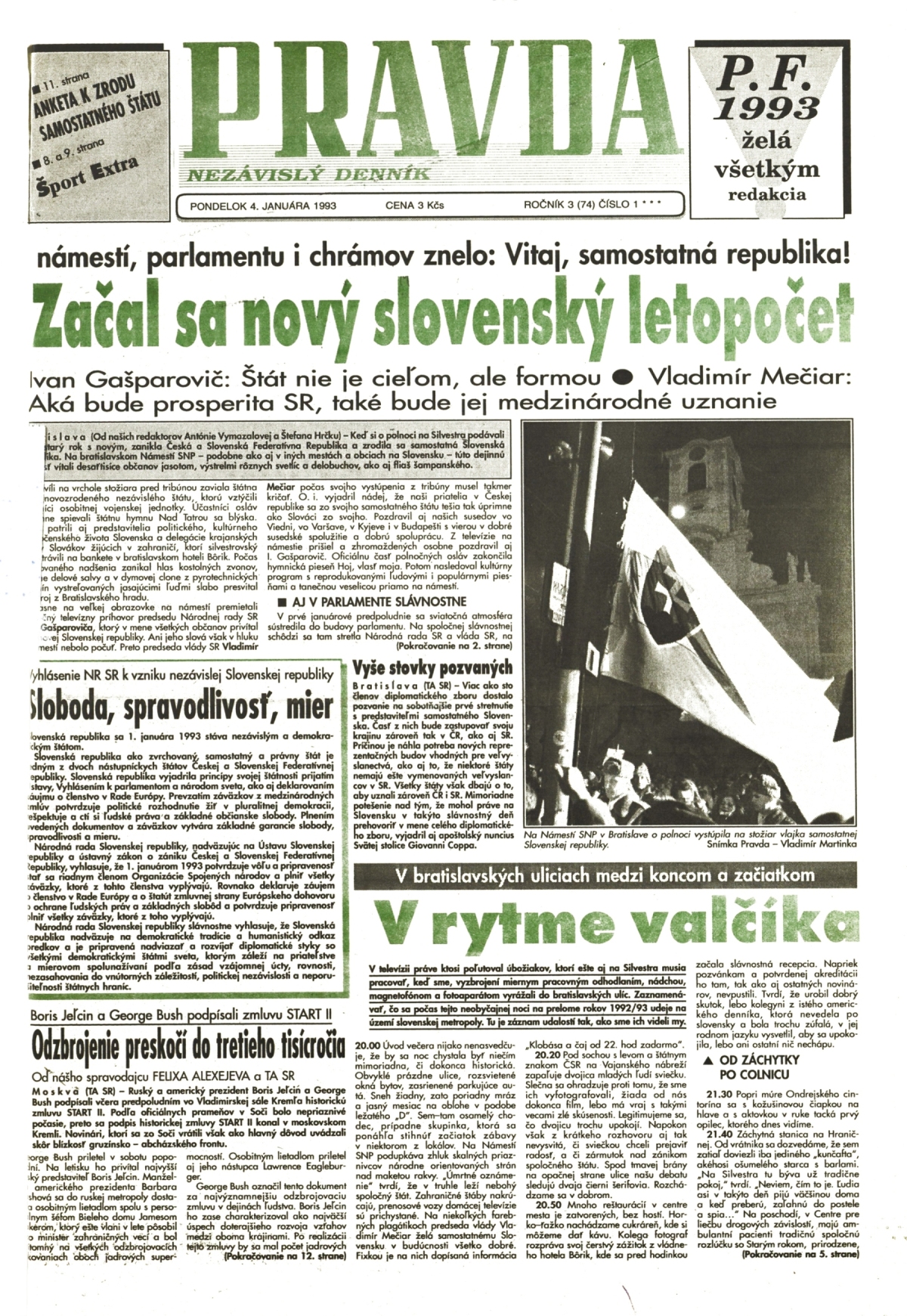 Pravda, titulná strana, titulka 4. január 1993