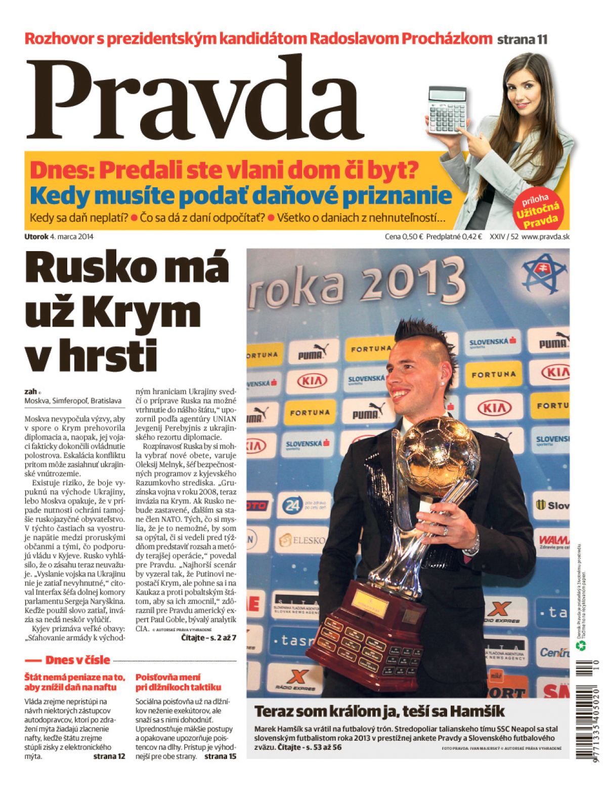 Pravda, titulná strana, titulka 4. marec 2014