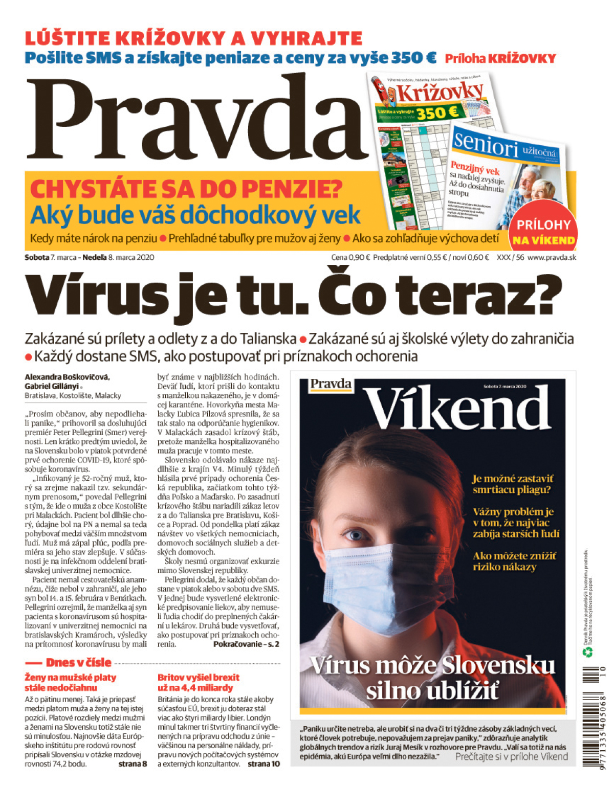 Pravda, titulná strana, titulka 7. marec 2020