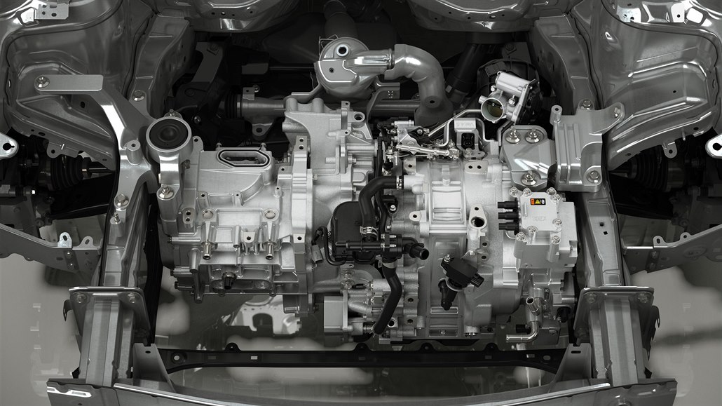 A takto to bude vyzerať v útrobách. Vpravo sa nachádza kompaktný rotačný motor a vľavo generátor elektrickej energie.