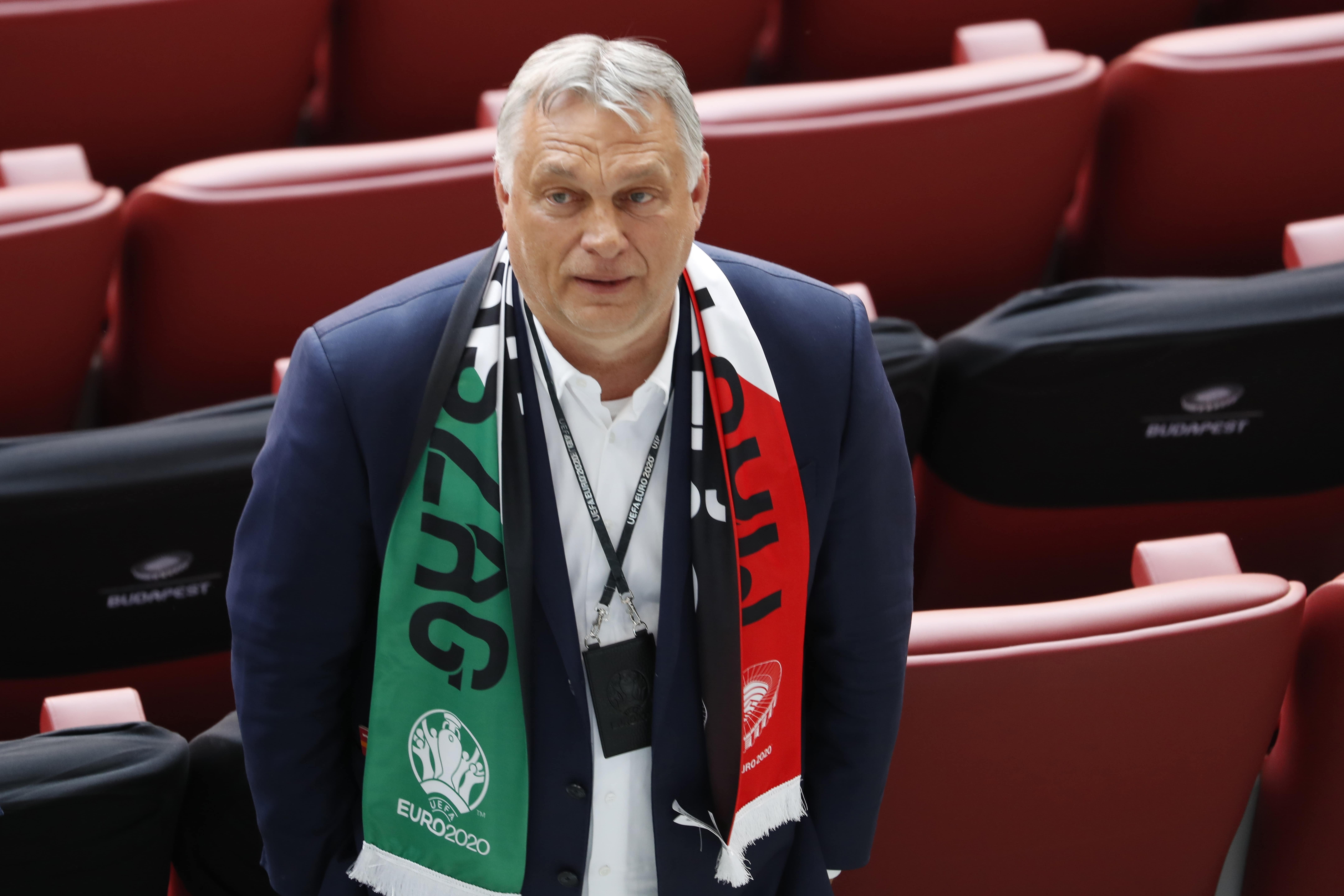 Viktor Orbán počas zápasu futbalového EURO 2020 v Budapešti.