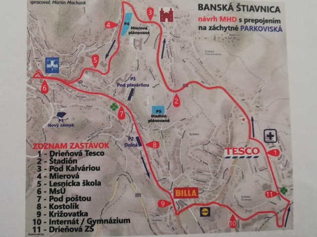 Mapka so zoznamom jedenástich zastávok.