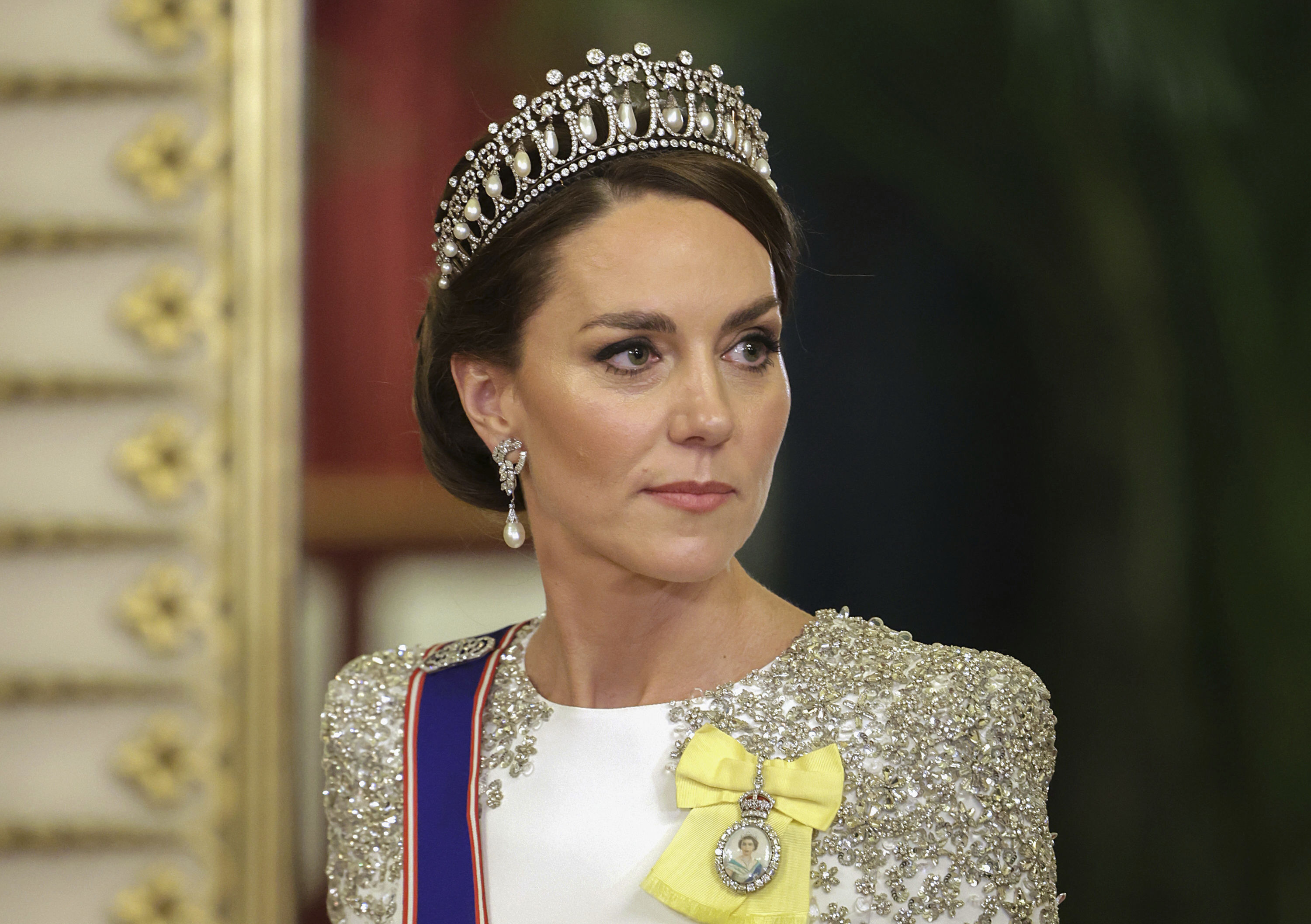 Princezná z Walesu Kate bola na štátnom bankete na počesť návštevy juhoafrického prezidenta v Británii očarujúca. Oblečenú mala róbu od Jenny Packhamovej a luxusnú korunku kráľovnej Mary.