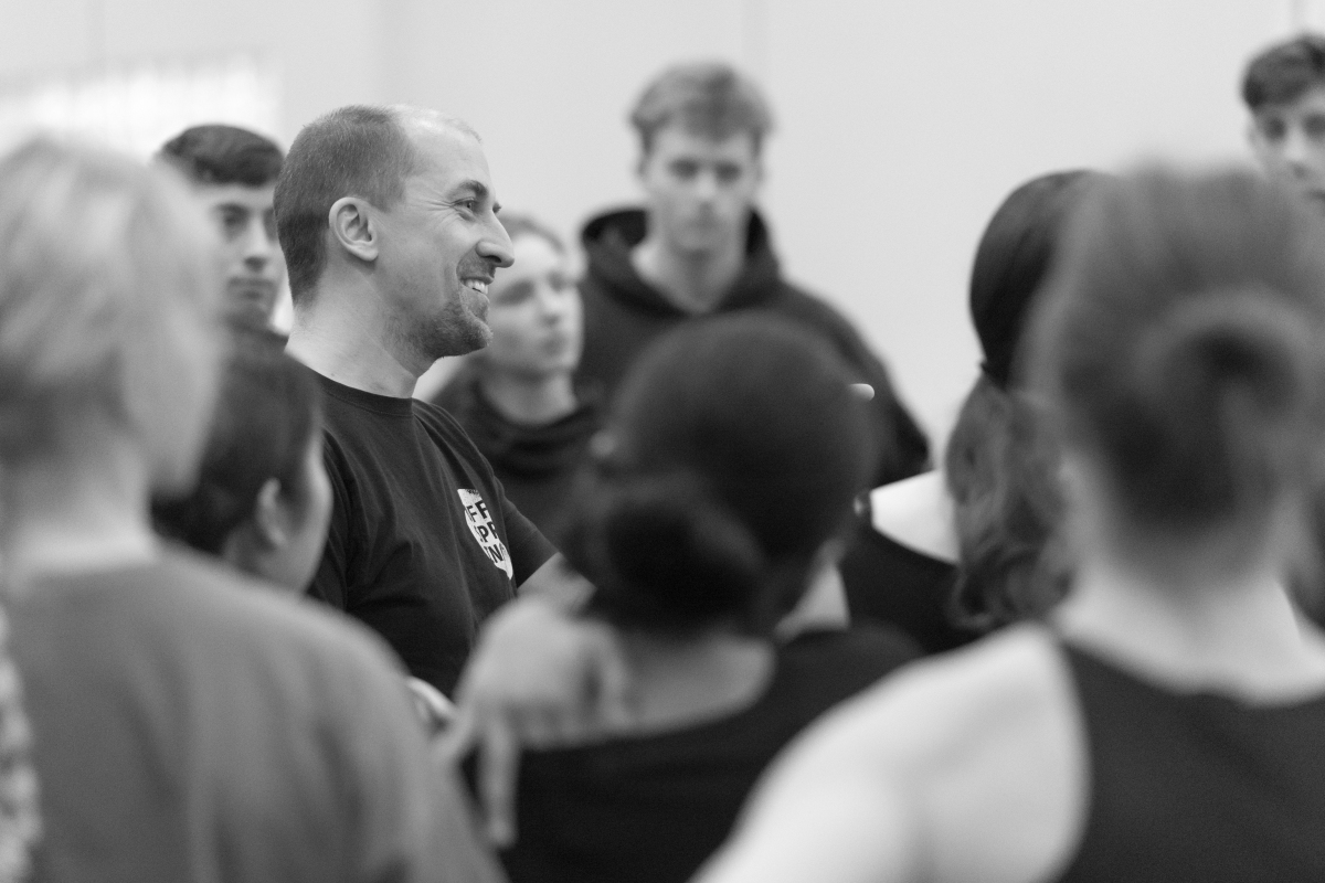 Lukas Timulak with studens of ARTS UMBRELLA photo David Cooper