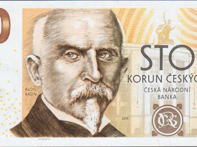 Alois Rašín na pamätnej bankovke, ktorú v januári 2019 vydala Česká národná banka pri príležitosti stého výročia budovania československej meny.