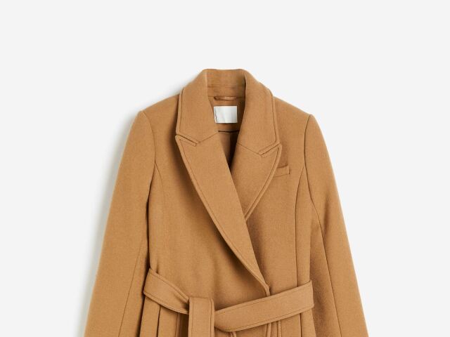 Vlnený kabát so zaväzovaním H&M Premium Collection
