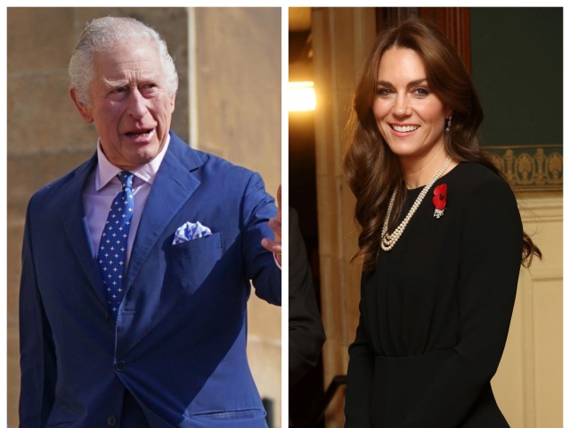 Britský kráľ Karol III. a princezná Kate  koláž