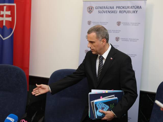 Tlačová beseda Generálnej prokuratúry o plnení úloh po zrušení Úradu špeciálnej prokuratúry. Na snímke generálny prokurátor Maroš Žilinka.