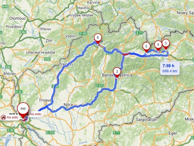 Naša trasa viedla z Bratislavy cez Donovaly do Starého Smokovca.  Späť sme sa vracali cez Martina Žilinu. Celá štreka bola dlhá 718 kilometrov.