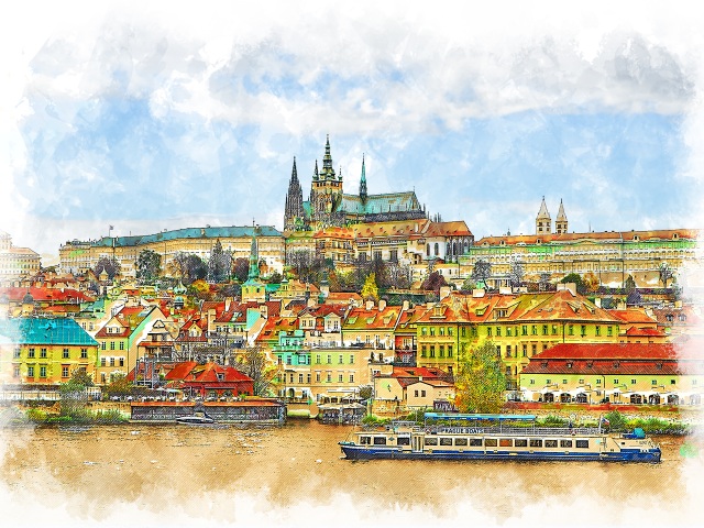 Praha, Česko, Pražský hrad, Vltava