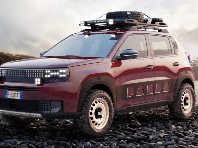 Dobrodružný charakter konceptu Grande Panda 4x4 je zjavný na prvý pohľad. Len sa pozrite na prídavné strešné svetlá či strešný nosič s rezervným kolesom.