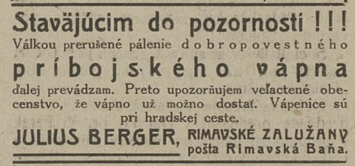 Inzerat propagujuci vapno