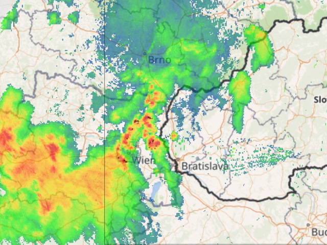 radar, oblačnosť, zrážky, SHMÚ, 3. 7. 2025, 19:20