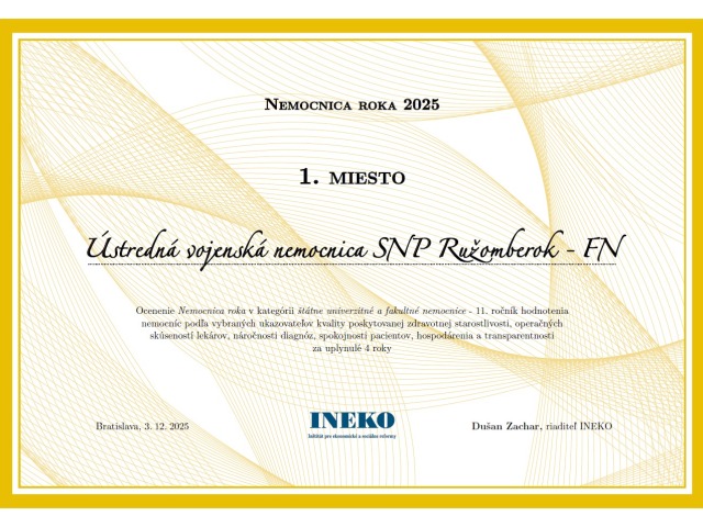 Nemocnica roka 2025 v kategórii štátnych, univerzitných a fakultných nemocníc. 11. ročník.