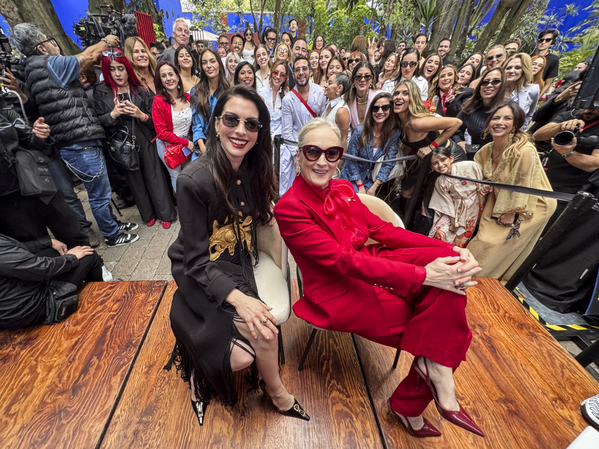 MEXICO CITY, MEXICO - MARCH 30: Anne Hathaway and Meryl Streep at a conference in Casa Azul, during a Q&A for the movie 'The Devil Wears Prada 2 at Casa Azul on March 30, 2026 in Mexico City, Mexico. 