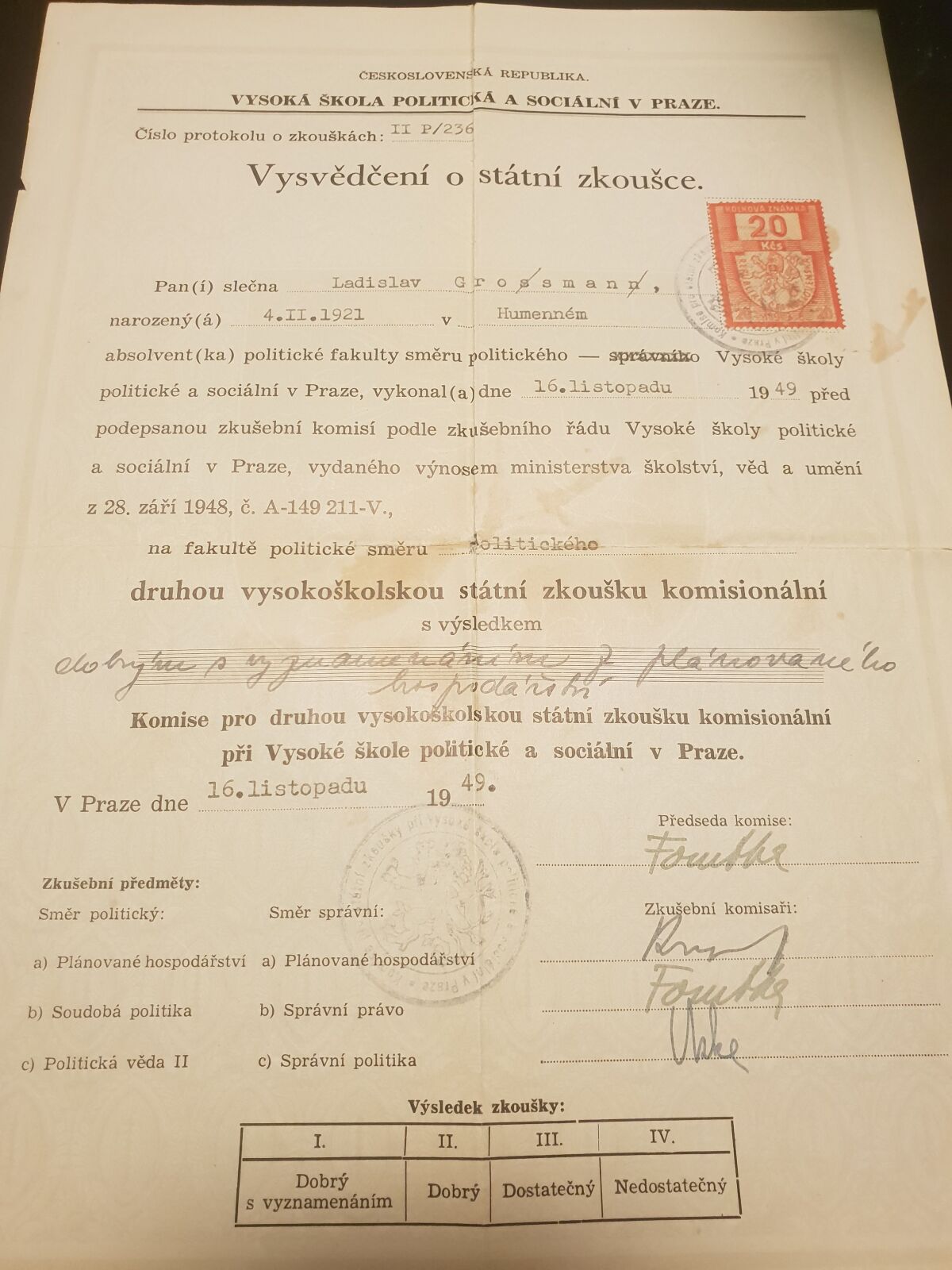 vysvedcenie o statnej skuske Ladislav Grosman